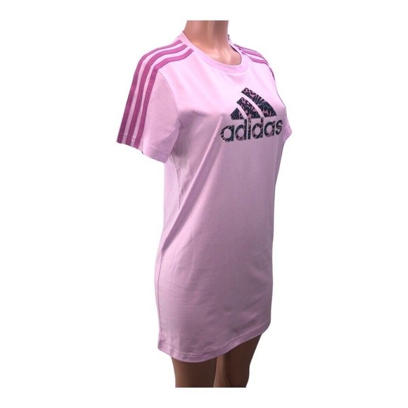 adidas Women Purple Leopard Metallic Badge of Sport Graphic T-Shirt Dress XS - Picture 4 of 12